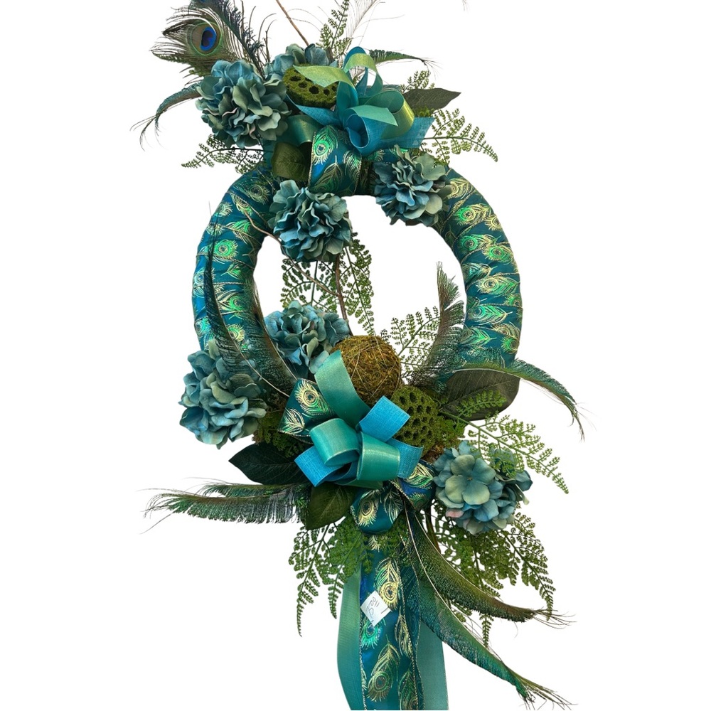 Elegant Hydrangea & Peacock Wreath